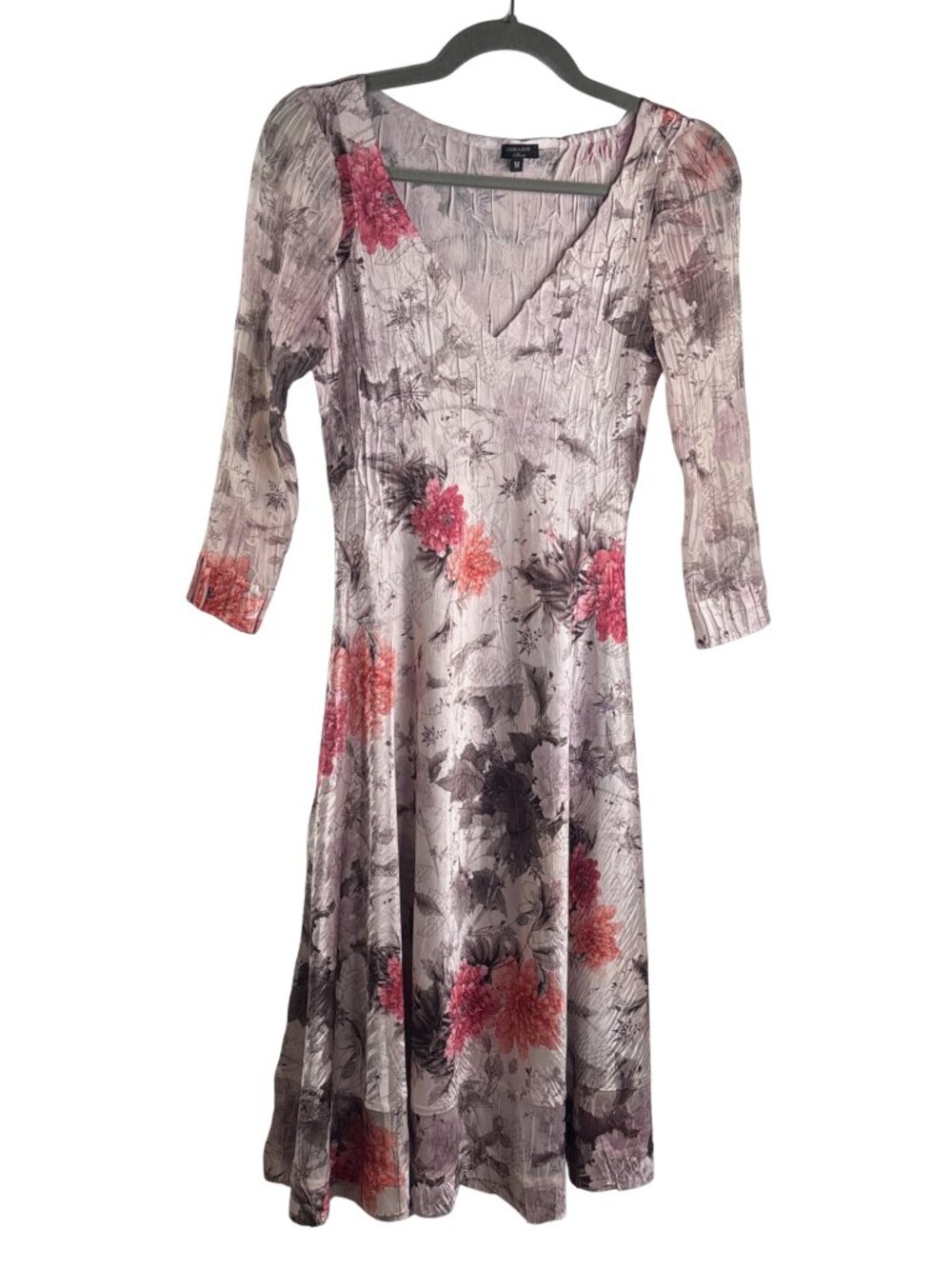 Komarov Floral Print Charmeuse Crinkle Midi Cocktail Dress Size M